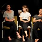 Munted actresses Jackie Shaw, Victoria Abbott and Frith Horan perform a scene from their play....