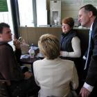 National leader John Key, right, with British Tourists Sam Davies, left, Julie West and Linda...