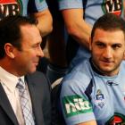 New South Wales coach Ricky Stuart (L) talks to Robbie Farah (R) during State of Origin photo...
