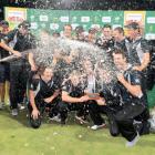 New Zealand celebrate their first series win in South Africa after the third ODI in Potchefstroom...