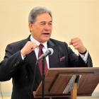 New Zealand First leader Winston Peters addresses supporters in Dunedin last night. Photo by...