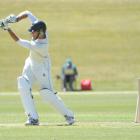 New Zealand Invitation XI opening batsman Tim McIntosh is bowled by Arafat for 14. Photos by...