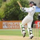 New Zealand opener Martin Guptill hits a six yesterday on his way to his highest test score of 60...