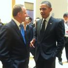 New Zealand Prime Minister John Key and US President Barack Obama chat at the Nuclear Security...