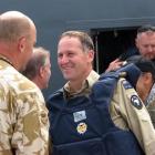 New Zealand Prime Minister John Key arrives to visit troops, Kabul, Afghanistan, earlier this month.