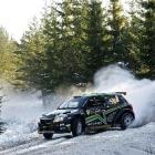 New Zealand rally driver Hayden Paddon participates in the shakedown as part of the Swedish Rally...