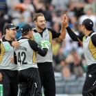 New Zealand's Daniel Vettori celebrates the wicket of India's Yuraj Singh in a T20 matach at...
