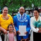 Newly sworn New Zealand citizen Rev Sione Pule, of Tonga, with wife Ngaluafe and two of his...