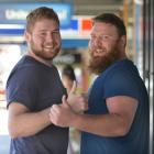 Newlyweds Matt McCormick (left) and Travis McIntosh in Dunedin yesterday. Photo by Stephen...