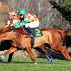 No Rush'n (No 3, the eventual winner) and Lautenschlager (second) clear the last fence in the...