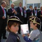 Noah Novacek (left) and Hyugo Saunders, both aged 4, of Queenstown Preschool and Nursery, wear...