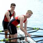 North End rowers Scott Bezett (left) and Corey Lewis prepare for a training session on Otago...