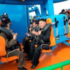 North Korean leader Kim Jong-Un prepares to take a ride with other high-level officials during...