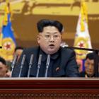 North Korean leader Kim Jong un speaks during a meeting of training officers of the Korean People...