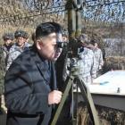 North Korean leader Kim Jong-Un visits a unit under the command of the Korean People's Army 4th...