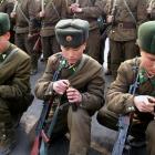 North Korean soldiers attend military training in this picture released by the KCNA news agency...