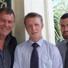 North Otago Federated Farmers-ANZ Bank rural tertiary scholarship recipient Sean Hand, flanked by...