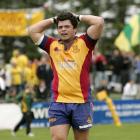 North Otago first five-eighth Jeremy Te Huia is deflated after his side concedes a try against...