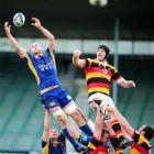 Otago's Hayden Triggs streches for the lineout.