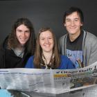 NZQA media studies scholarship winners (from left) Alec Dawson (18), Nell Guy (17) and Jeremy...