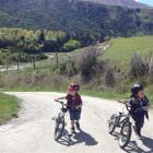 Ollie Blakey (4) and Otis Clarborough (4), of Queenstown, on the Queenstown Trail during Labour...