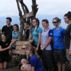 On top of Mt Longonot volcano, are (front, from left) Kate Beattie, Kristen Hackfath, Ashleigh...