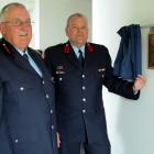 Omarama fire chief Howard Williams (left) with national commander Paul Baxter at the unveiling of...