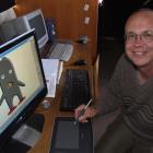 Penguin TV creator Peter Weatherall at work in his Oamaru shed.  Photo by Sally Rae.