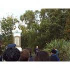 Waitati: Rev Arthur Templeton reads the names of the Fallen at the Anzac Day service by the...