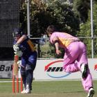 Otago batsman Neil Broom plays a straight bat to a delivery from Northern Districts bowler Graeme...