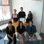 Otago Polytechnic design students (back, from left) Hedwig Koek, Finley Hitchen, Sholto Lee, ...