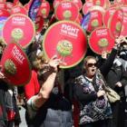 Otago primary teachers voice their concern in the Octagon, Dunedin, yesterday over the Global...