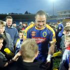 Otago prop Halani Aulika signs autographs after his side's nail-biting 17-16 win over Hawkes Bay...