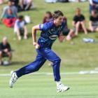 Otago seamer Jacob Duffy runs in to bowl during the Twenty20 match between Otago and Auckland in...