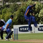 Otago Volts Mark Craig attempts a caught and bowled as Auckland Aces Steven Croft ducks in the 20...