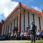 Otakou runanga elder Edward Ellison welcomes the more than 500 people to Otakou marae yesterday.