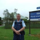Owaka sole-charge officer Senior Constable Murray Hewitson outside his station. Photo by Helena...