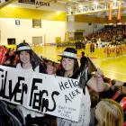 Paige Luff (15) and Kate Mulvihill (15) of Alexandra, dressed up to show their support for the...