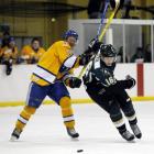 Paris Heyd (Dunedin Thunder) brushes past Ryan O'Keefe (Southern Stampede) during a National Ice...