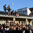 Partygoers  in Castle St celebrate the All Blacks' Rugby World Cup win yesterday morning.