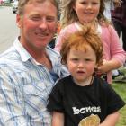 Paul Baikie and Zak Baikie (2), both of Twizel, with Ruby Walker (5), of Queenstown.
