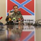 Pavel Gubarev, one of the leaders of the self-proclaimed Donetsk People's Republic, speaks during...