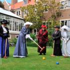Practising croquet yesterday  for this weekend's Olveston Edwardian garden party are (from left)...