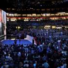 President Bush addresses the Republican National Convention in St. Paul, Minn., on Tuesday, via...