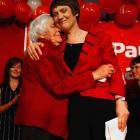 Prime Minister Helen Clark hugs her mother, Margaret, after conceding defeat at the Labour Party...