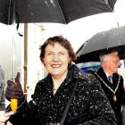 Prime Minister Helen Clark in heavy snow on top of the Waitaki Power Station after launching the...