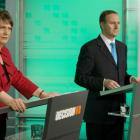 Prime Minister Helen Clark (Labour) and National Party leader John Key appear on Decision 08 -...