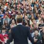 Prime Minister John Key addresses first-year University of Otago students during the university's...