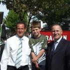 Prime Minister John Key (right) meets Cody Campbell (8), a pupil at Remarkables Primary School...
