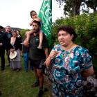Greens co-leader Metiria Turei addresses deep-sea oil protesters in Waitangi yesterday.
